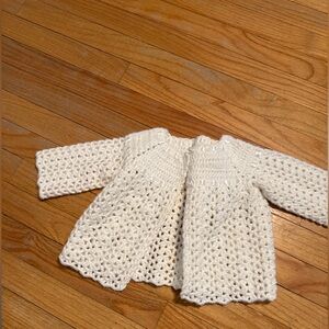 Handmade White Crochet Baby Sweater Cardigan – Boutique Quality – 0–6 Months